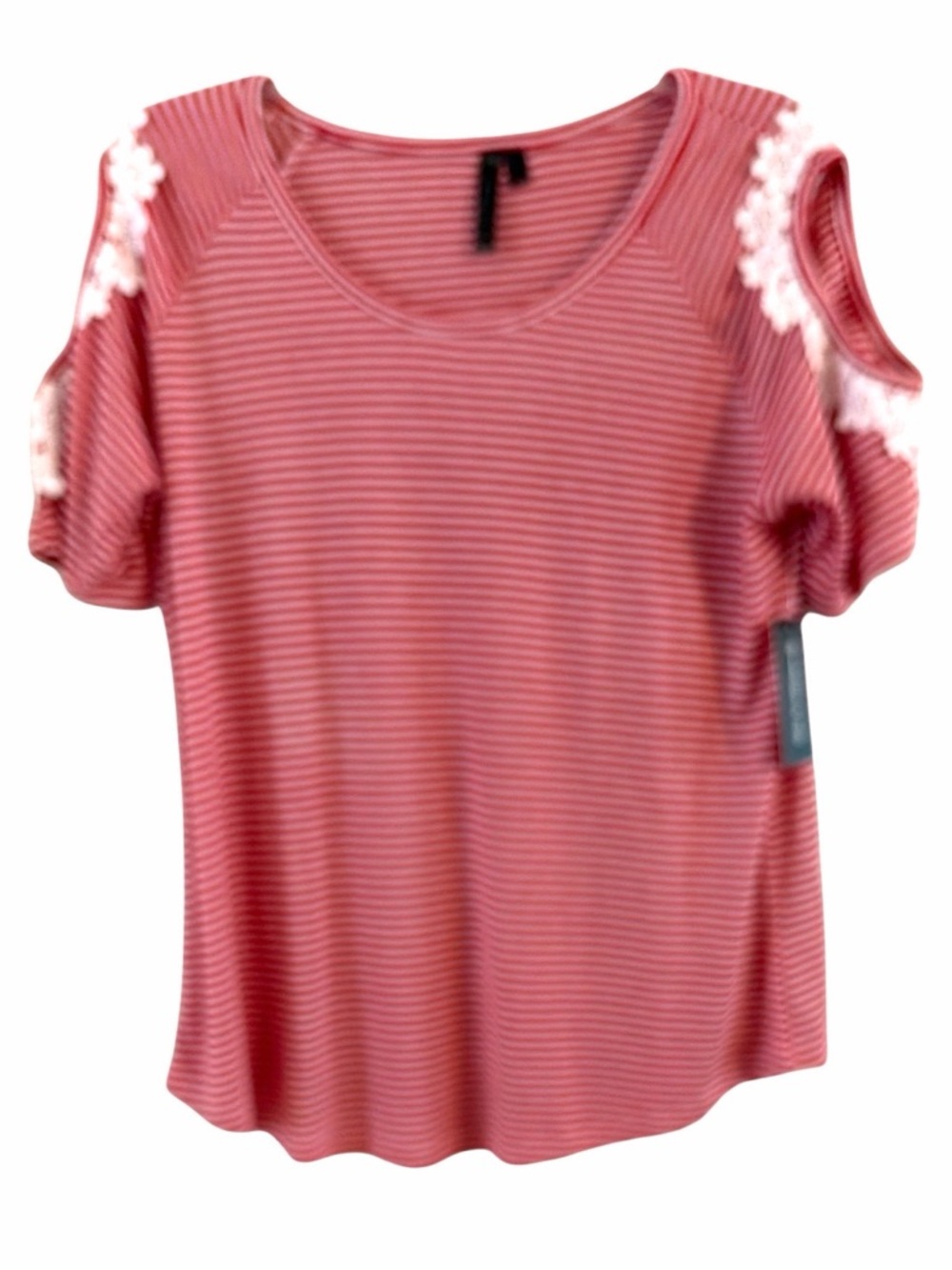 NWT Allie & Rob Red White Striped Cold Shoulder Top Lace Trim XL